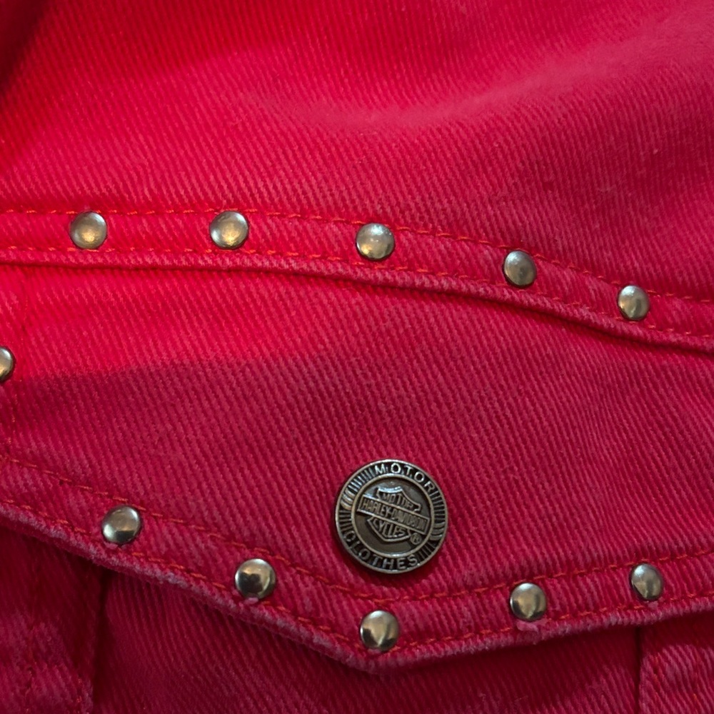 Harley-Davidson Red Women's Jean Jacket with Studs - Picture 3 of 4